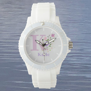 Watch in a Floral Design with Name & Initial