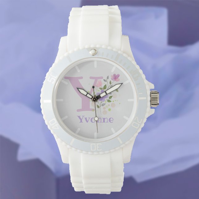 Watch in a Floral Design with Name & Initial (Creator Uploaded)