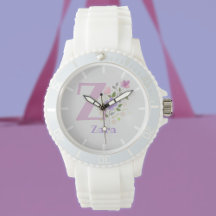 Watch in a Floral Design with Name & Initial