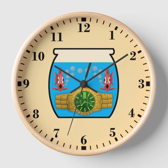 Watch in fish bowl clock (Front)