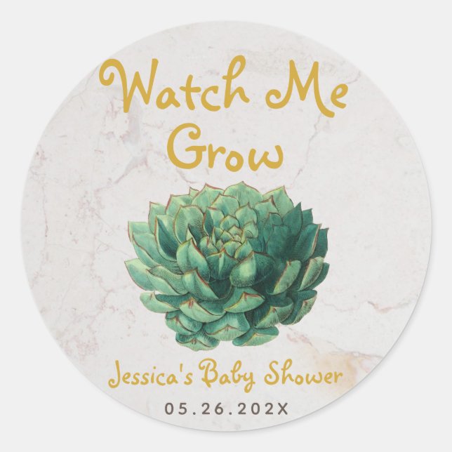 Watch Me Grow Baby Shower Botanical Succulent  Classic Round Sticker (Front)