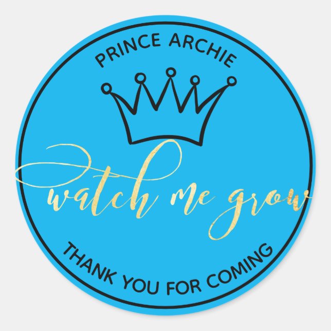 Watch Me Grow Blue and Gold Royal Classic Round Sticker (Front)