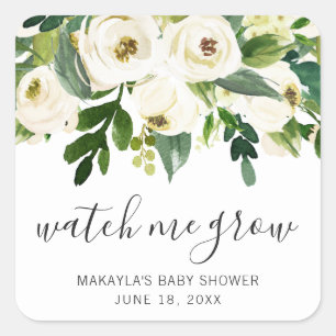 Watch Me Grow Elegant Floral Girl Baby Shower Square Sticker