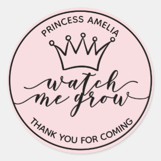 Watch Me Grow Pink and Black Royal Favour Classic Round Sticker