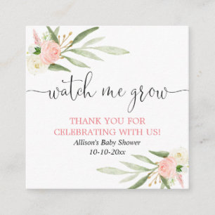 Watch me grow pink gold greenery favour cards