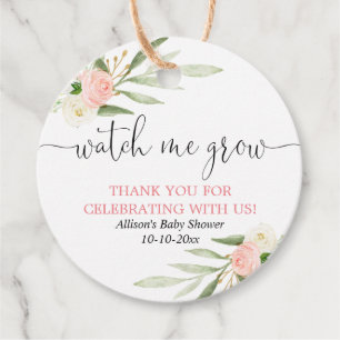 Watch me grow pink gold greenery favour cards tags