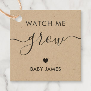Watch Me Grow, Plant Baby Shower Tag, Kraft Favour Tags