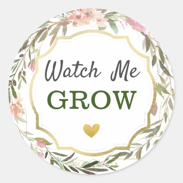 Watch Me Grow Rustic Floral Baby Shower Sprinkle Classic Round Sticker (Front)