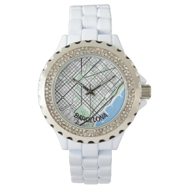 Watch minimalist map Barcelona - Natural color (Front)