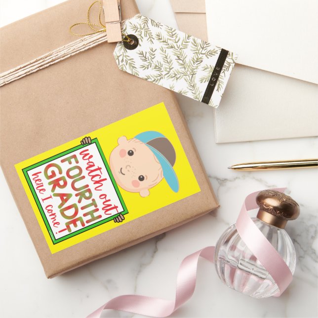 WATCH OUT FOURTHGRADE HERE I COME funny cute       Rectangular Sticker (Gifting)