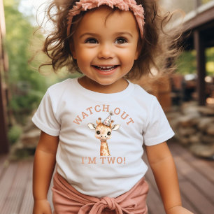 Watch Out I'm Two Cute Giraffe Toddler Baby T-Shirt