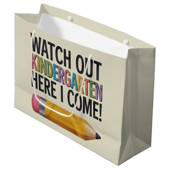 Watch Out Kindergarten Here I Come Back to School  Large Gift Bag (Front Angled)