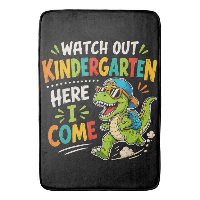 Watch Out Kindergarten Here I Come Dino Bath Mat (Front Vertical)