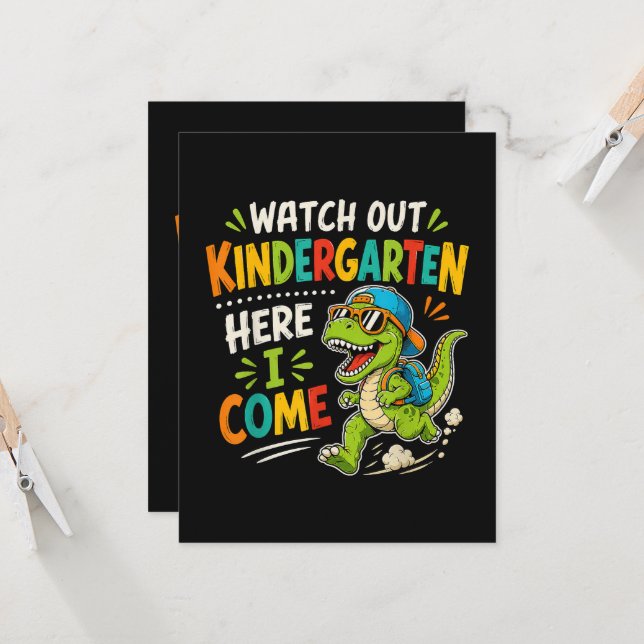 Watch Out Kindergarten Here I Come Dino Invitation (Front/Back In Situ)