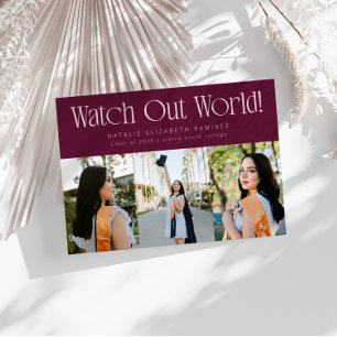 Watch Out World Multi Photo Cranberry Graduation Announcement