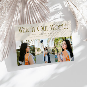 Watch Out World Multi Photo Cream Graduation Announcement