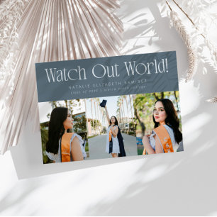 Watch Out World Multi Photo Slate Blue Graduation Announcement