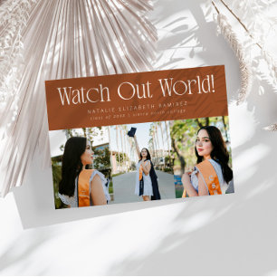 Watch Out World Multi Photo Terracotta Graduation Announcement