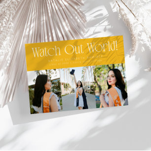 Watch Out World Multi Photo Yellow Graduation Announcement