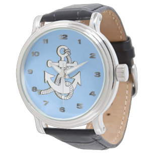 Watch - White Anchor on  Blue Background