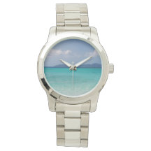 Watch with Metal Band and Caribbean Scene