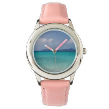 Watch with Pink Band and Caribbean Scene