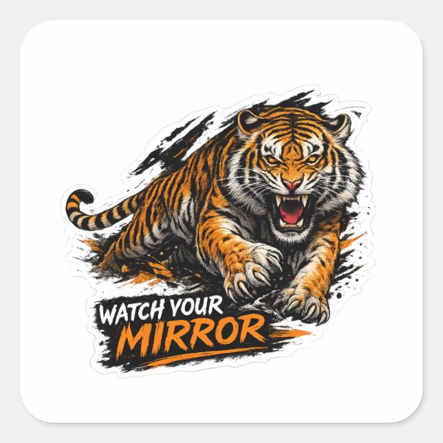 Watch Your Mirror Tiger Car Sticker  (Front)