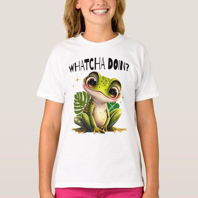 Watcha Doing? Funny Curious Frog T-Shirt (Front)
