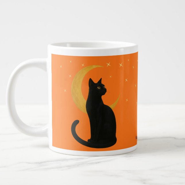 Watcher of the Night – Halloween Black Cat  Large Coffee Mug (Left)