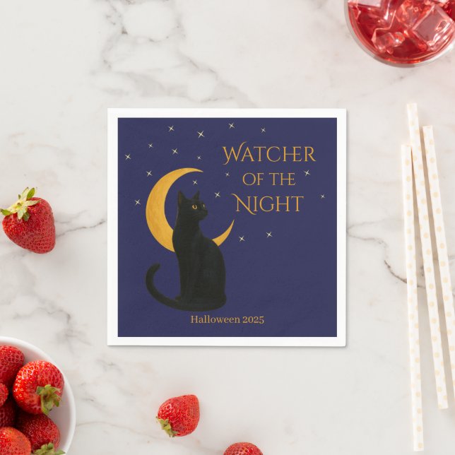 Watcher of the Night – Halloween Black Cat   Napkin (Insitu)