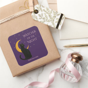 Watcher of the Night – Halloween Black Cat Square Sticker