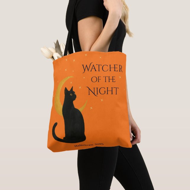 Watcher of the Night – Halloween Black Cat Tote Bag (Close Up)