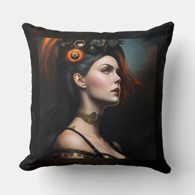 Watcher Of The Storm Steampunk Beauty by Xzendor7 Cushion (Front)