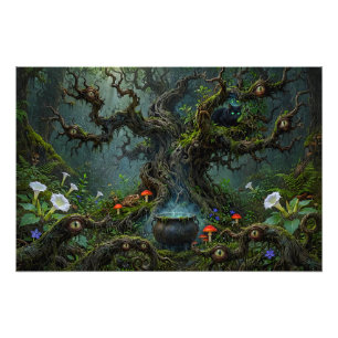 Watchers in Witch Wood Black Cat Cauldron Surreal Photo Print