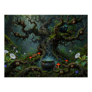 Watchers in Witch Wood Black Cat Cauldron Surreal Poster