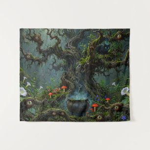 Watchers in Witch Wood Black Cat Cauldron Surreal Tapestry