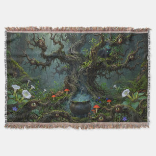 Watchers in Witch Wood Black Cat Cauldron Surreal Throw Blanket