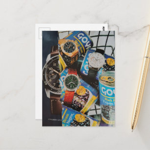 Watches and Canned Goods Collage Postcard
