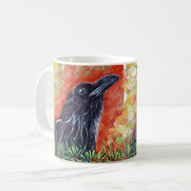 Watchful Crow Painting Coffee Mug (Front Left)