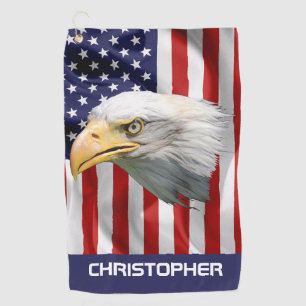 Watchful Eagle, The American Flag, Patriotic Golf Towel