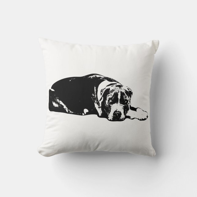 Watchful Pitbull Mix Black and White Throw Pillow  (Front)