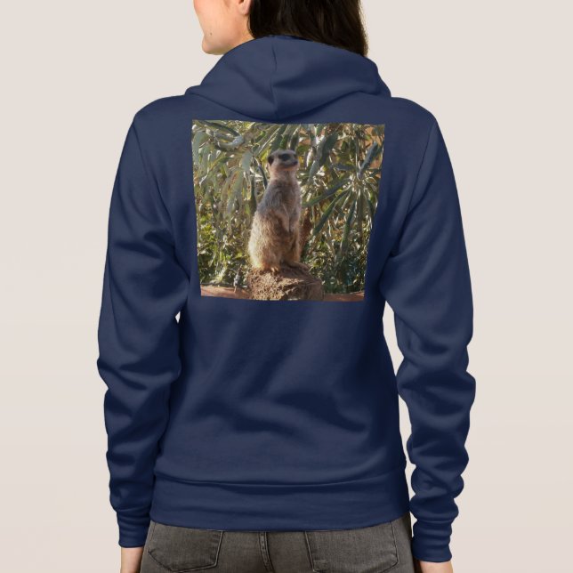 Watchful Sentinel: Meerkat On Lush Green Backdrop Hoodie (Back)