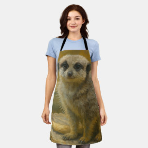 Watchful Stillness – Realistic Meerkat Portrait Apron