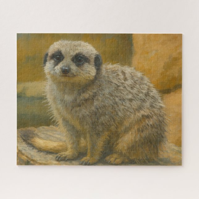 Watchful Stillness – Realistic Meerkat Portrait Jigsaw Puzzle (Horizontal)