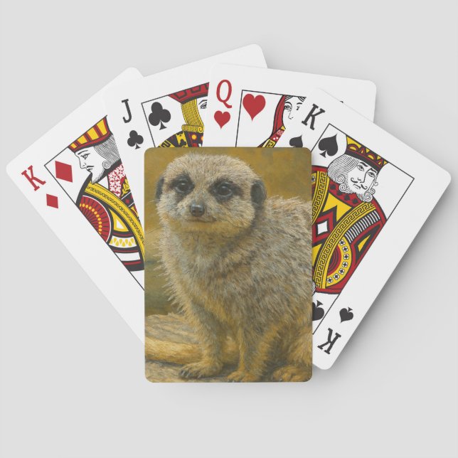 Watchful Stillness – Realistic Meerkat Portrait Playing Cards (Back)