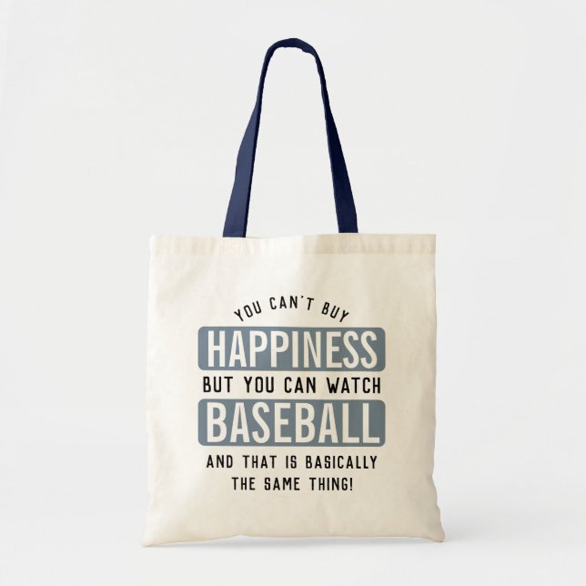 Watching Baseball is Happiness Funny Baseball Tote Bag (Front)