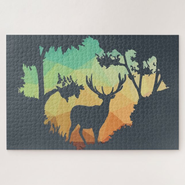 Watching Deer Silhouette in Peaceful Forest Jigsaw Puzzle (Horizontal)