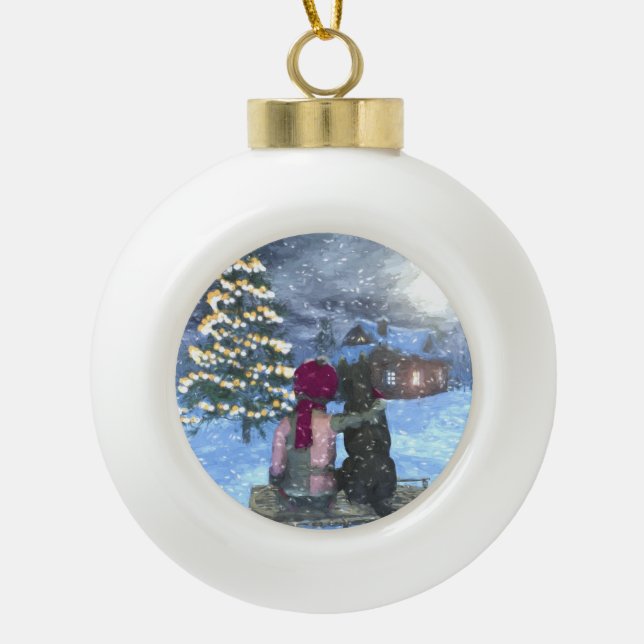 Watching for Santa Ceramic Ball Christmas Ornament (Front)