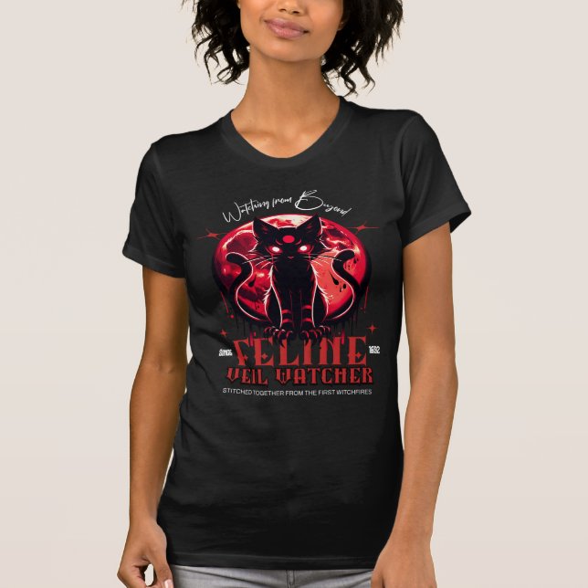 Watching From Beyond Feline Veil Watcher Occult T-Shirt (Front)