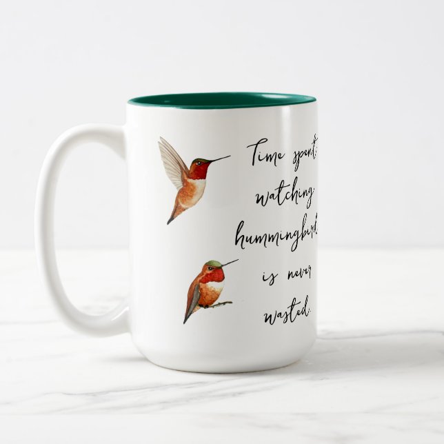 Watching Hummingbirds Two-Tone Coffee Mug (Left)